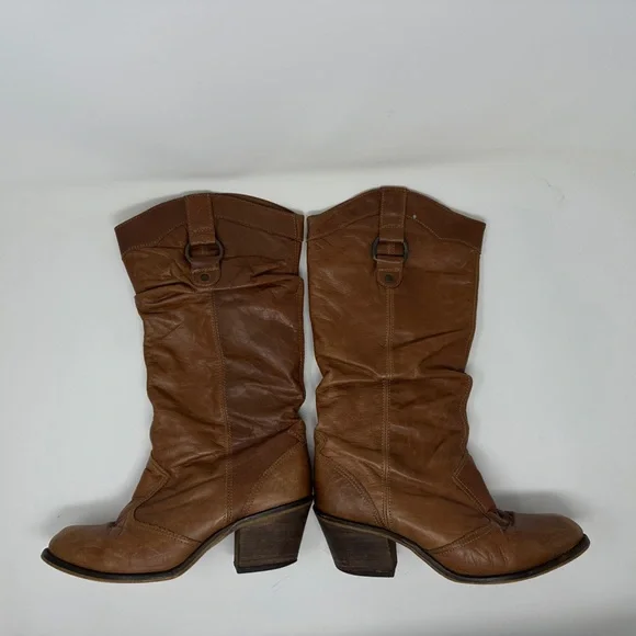Steve Madden soft supple tan brown leather cowboy boots beautiful patina size8M - Picture 2 of 9